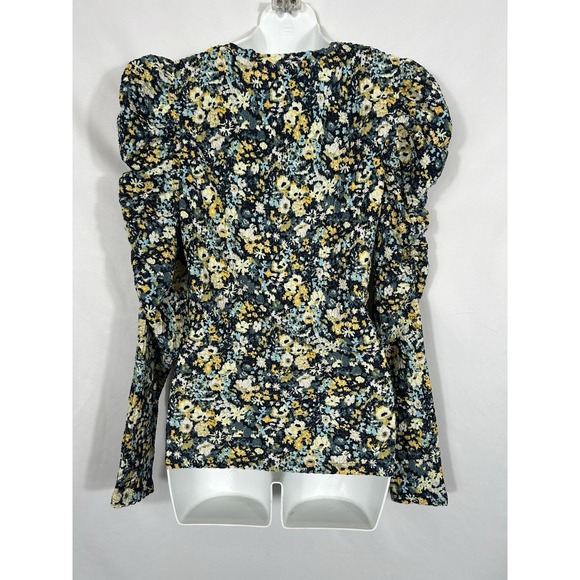 Loft Womens Micro Floral Puff Sleeve Top Size M Cottagecore Boho Prairie Spring - Picture 5 of 11